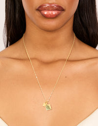 Waterproof Gold Plated Stainless Steel Square & Butterfly Pendant Necklace - link has visual effect only