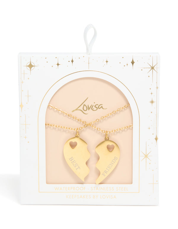 Waterproof Gold Plated Stainless Steel BFF Heart Necklaces 2-Pack