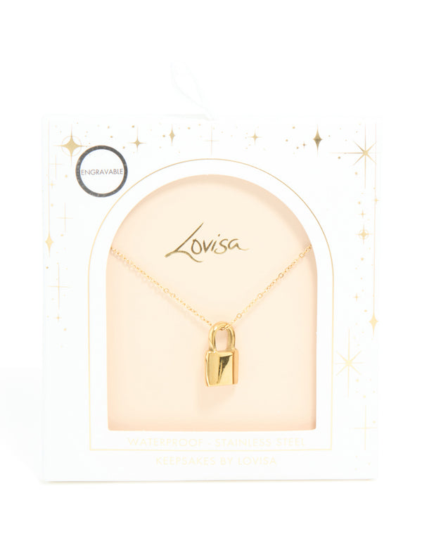Waterproof Gold Plated Stainless Steel Lock Pendant Necklace