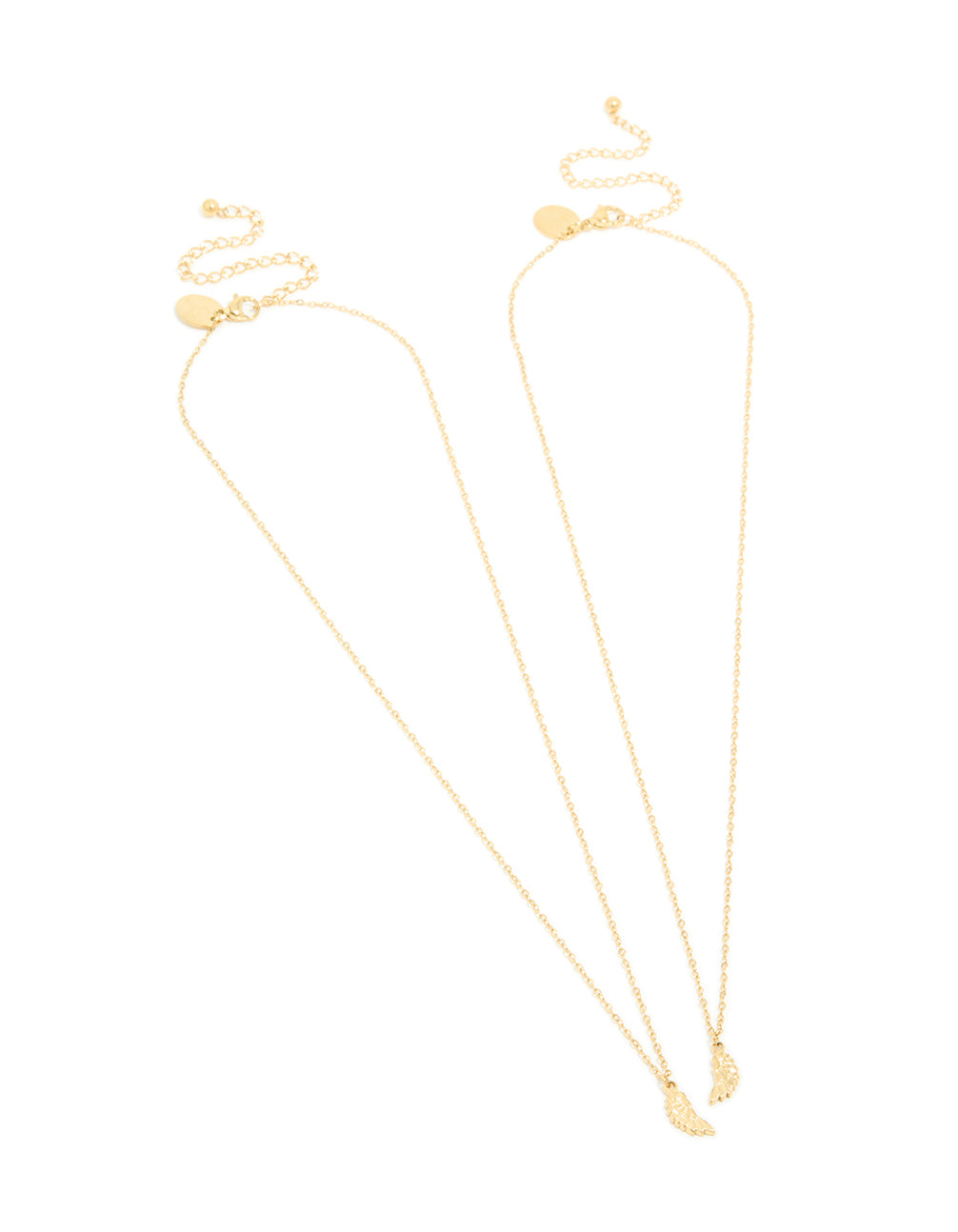 Discover waterproof BFF angel wings necklaces in gold plated stainless steel 2-pack front view