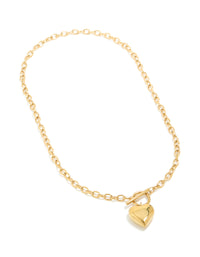 Waterproof Gold Plated Stainless Steel Chunky Heart T&O Necklace - link has visual effect only