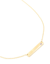 Waterproof Gold Plated Stainless Steel Cubic Zirconia Engravable Bar Necklace - link has visual effect only