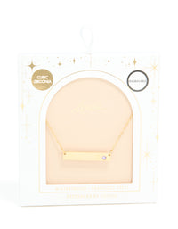 Waterproof Gold Plated Stainless Steel Cubic Zirconia Engravable Bar Necklace - link has visual effect only