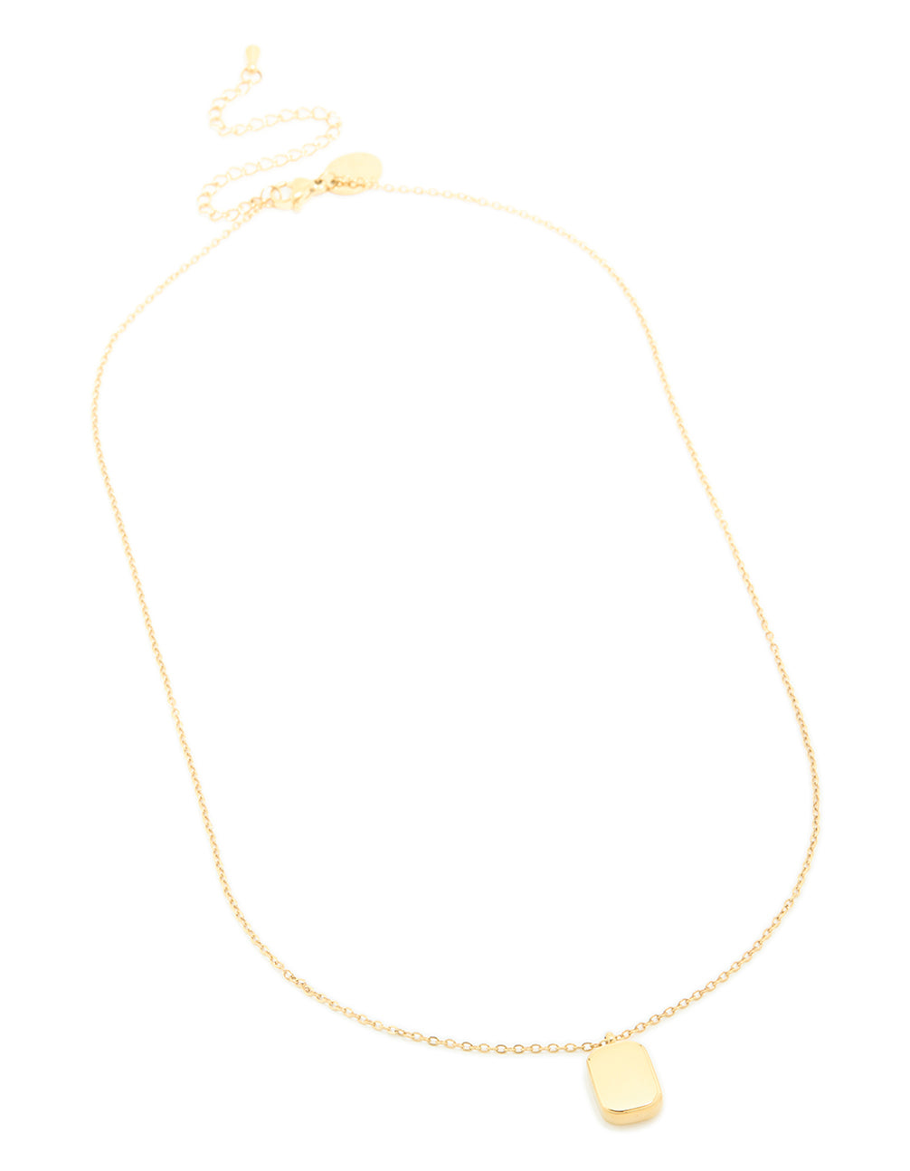 Designed with waterproof gold plated stainless steel round rectangle engravable necklace and pendant front view