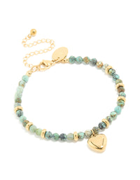 Waterproof Gold Plated Stainless Steel Aqua Semi Precious Stone Chunky Heart Bracelet - link has visual effect only