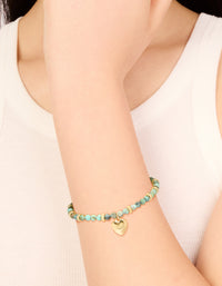 Waterproof Gold Plated Stainless Steel Aqua Semi Precious Stone Chunky Heart Bracelet - link has visual effect only