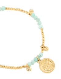 Waterproof Gold Plated Stainless Steel Aquamarine Semi Precious Lucky Bracelet - link has visual effect only