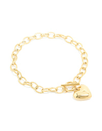 Waterproof Gold Plated Stainless Steel Chunky Heart Charm Bracelet - link has visual effect only