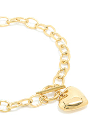 Waterproof Gold Plated Stainless Steel Chunky Heart Charm Bracelet - link has visual effect only