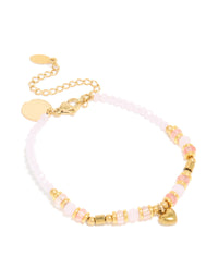 Waterproof Gold Plated Stainless Steel Rose Quartz Semi Precious Mini Heart Bracelet - link has visual effect only