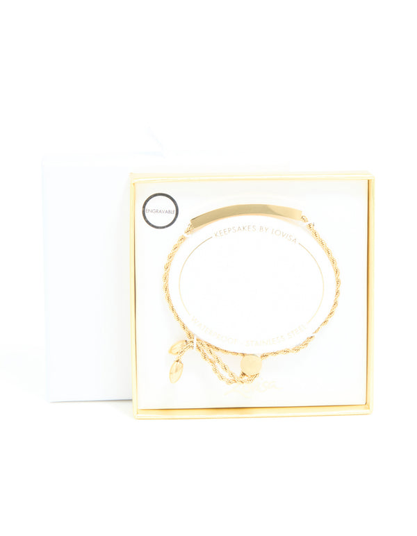 Waterproof Gold Plated Stainless Steel Twist Engravable Bar Toggle Bracelet