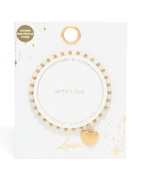 Waterproof Gold Plated Stainless Steel White Semi Precious Stone Heart Charm Stretch Bracelet - link has visual effect only