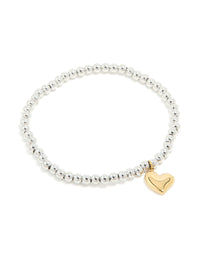 Waterproof Stainless Steel Heart Pendant Stretch Bracelet - link has visual effect only