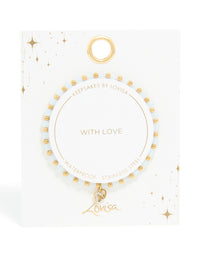 Waterproof Gold Plated Stainless Steel Clear Quartz Semi Precious Stone Heart Link Stretch Bracelet - link has visual effect only