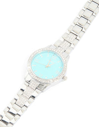 Silver Diamante Roman Numeral Blue Faced Watch - link has visual effect only