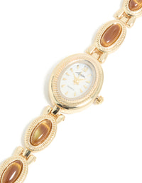 Gold Tigers Eye Semi Precious Stone Band Watch - link has visual effect only