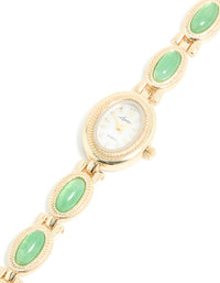 Gold Green Semi Precious Stone Band Watch - link has visual effect only