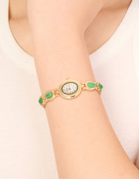 Gold Green Semi Precious Stone Band Watch - link has visual effect only