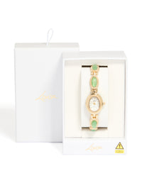 Gold Green Semi Precious Stone Band Watch - link has visual effect only