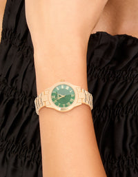 Gold Green Face Classic Round Roman Numeral Watch - link has visual effect only