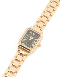 Gold Black Rectangle Roman Numeral Watch - link has visual effect only