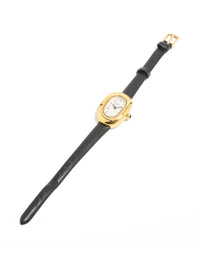 Black PU Leather Bubble Oval Watch - link has visual effect only
