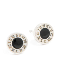 Mens Waterproof Stainless Steel Roman Numeral Round Stud Earrings - link has visual effect only