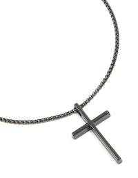 Mens Waterproof Black Coated Metal Stainless Steel Smooth Cross Pendant Necklace - link has visual effect only