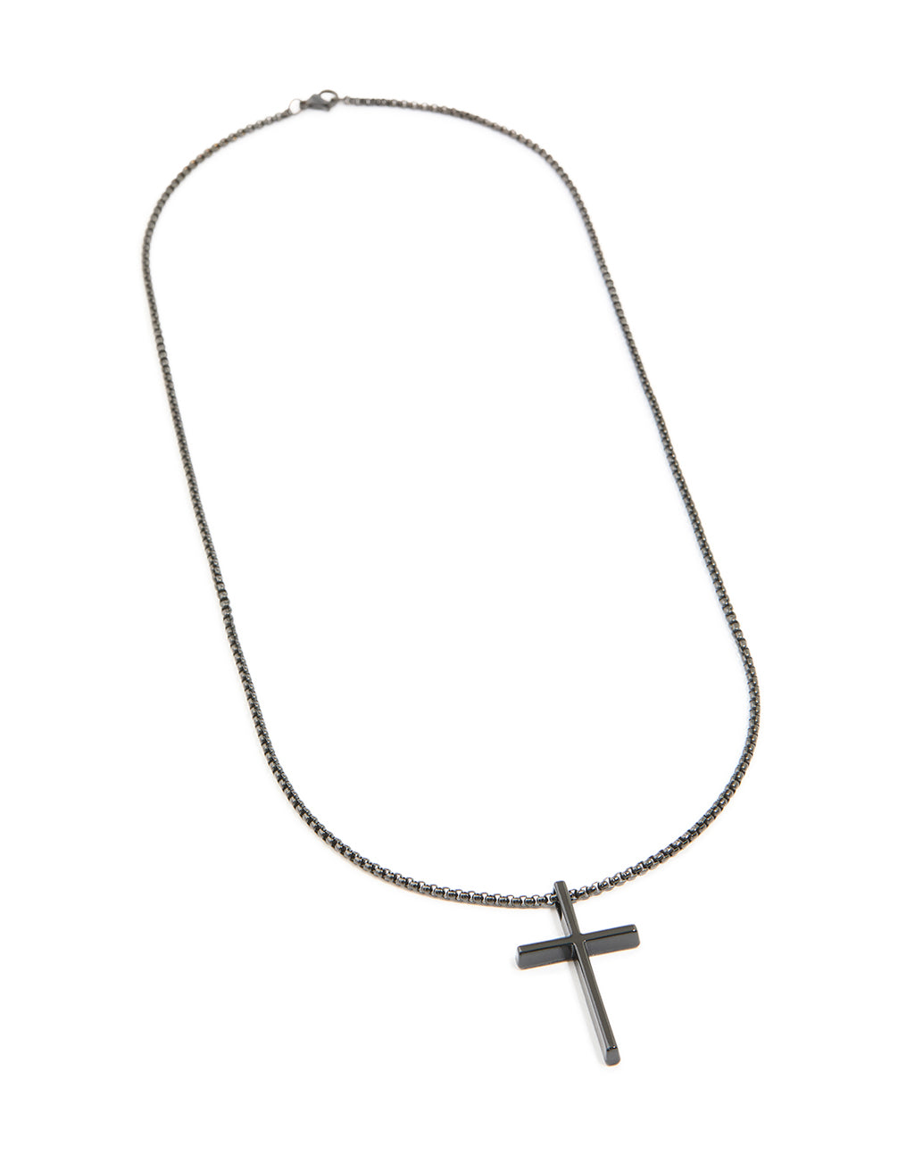 Mens Waterproof Black Coated Metal Stainless Steel Smooth Cross Pendant Necklace