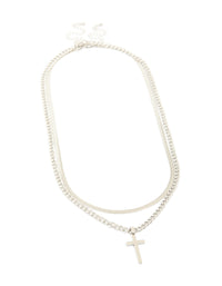 Mens Waterproof Stainless Steel Cross & Snake Chain Layered Necklace - link has visual effect only