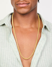 Mens Waterproof Gold Plated Stainless Steel Large Smooth Box Chain Necklace - link has visual effect only