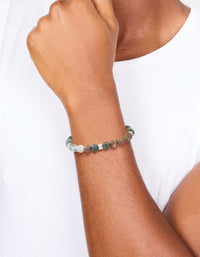 Mens Waterproof Stainless Steel Semi Precious Beaded Bracelet - link has visual effect only