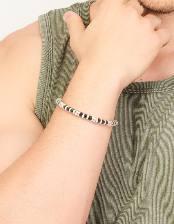 Mens Waterproof Stainless Steel Small Semi Precious Bead Bracelet