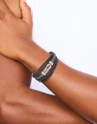 Mens Waterproof Stainless Steel Mixed Braid Detail Bracelet - link has visual effect only