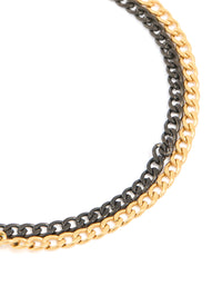 Mens Waterproof Gold Plated Stainless Steel & Black Coated Metal Double Chain Bracelet - link has visual effect only
