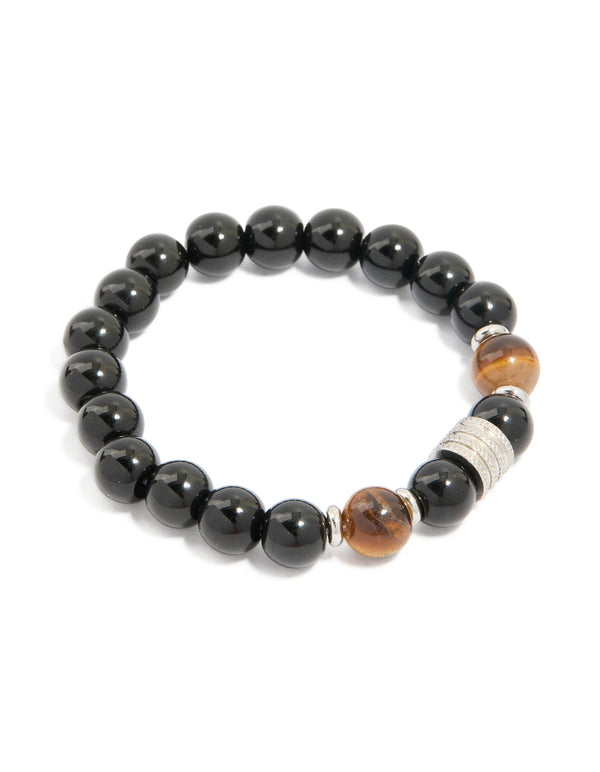 Mens Waterproof Stainless Steel Large Beaded Stretch Bracelet