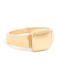 Mens Waterproof Gold Plated Stainless Steel Square Signet Ring - link has visual effect only