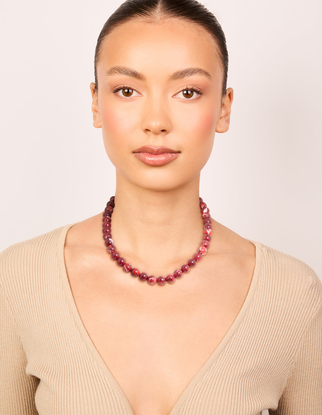 Red Marbled Acrylic Beaded Necklace