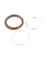 Brown Acrylic & Silver Bangles 3-Pack - link has visual effect only