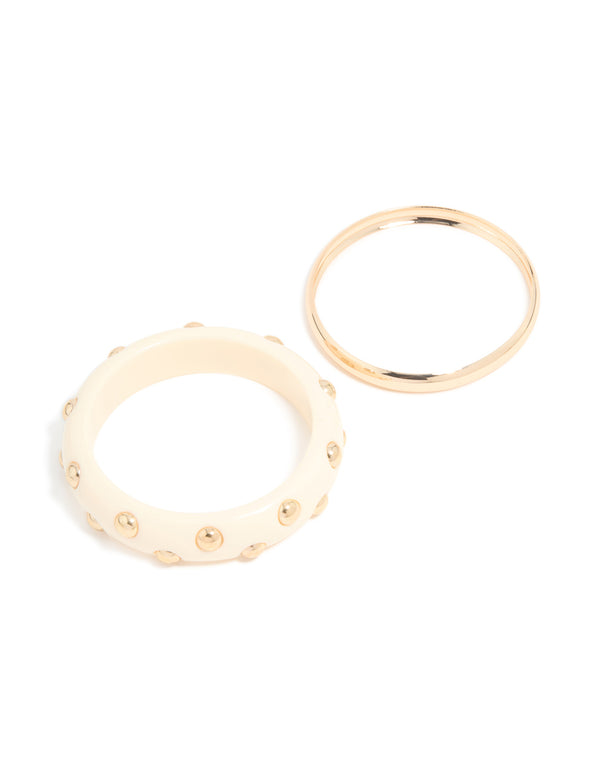 Gold Acrylic Stud & Plain Bangles 2-Pack