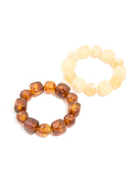 Brown & White Acrylic Beaded Stretch Bracelets 2-Pack - link has visual effect only