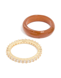 Brown Acrylic & Cubic Zirconia Rings 3-Pack - link has visual effect only