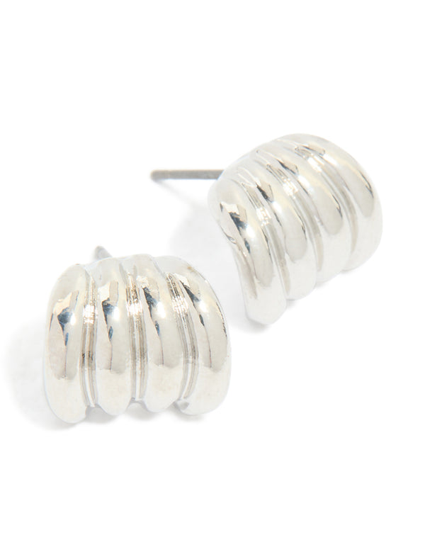 Silver Ribbed Half Huggie Earrings