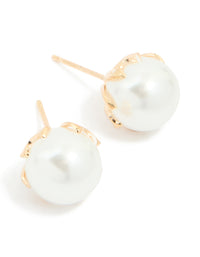 Gold Pearl Round Stud Earrings - link has visual effect only