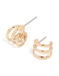 Gold Triple Line Straight Open Hoop Earrings - link has visual effect only