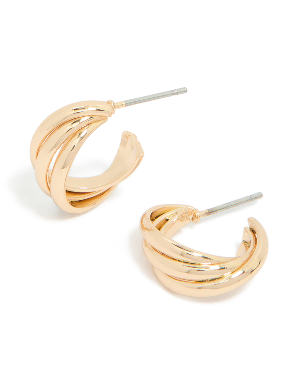 Gold Twisted Slope Ribbed Hoop Earrings