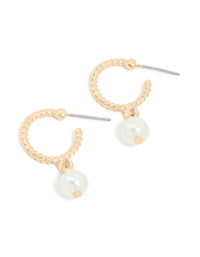 Gold Pearl Twist Drop Hoop Earrings - link has visual effect only
