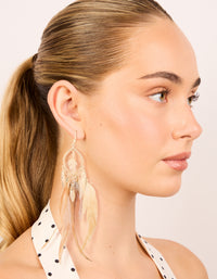 Gold Brown Feather Boho Fish Hook Earrings - link has visual effect only