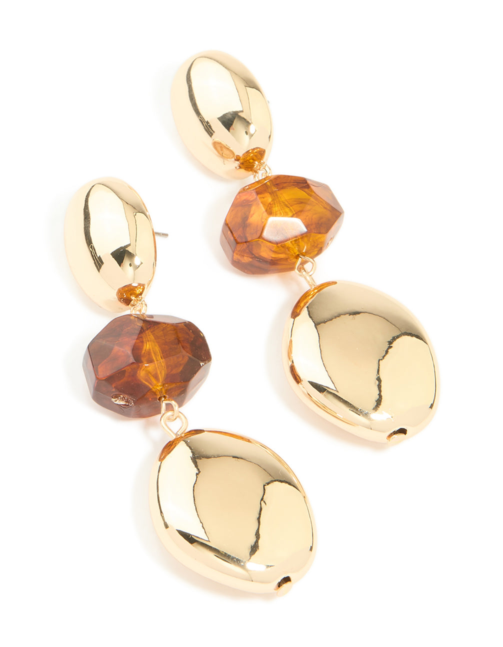 Gold Brown Beaded & Chunky Drop Earrings