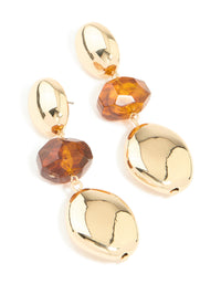Gold Brown Beaded & Chunky Drop Earrings - link has visual effect only